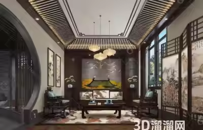 简约中式样板房效果图分享