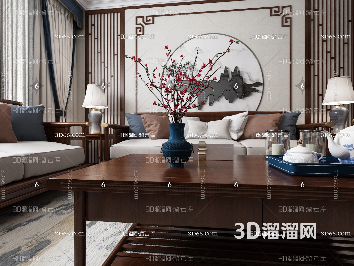 新中式室内设计分享-3d溜溜网
