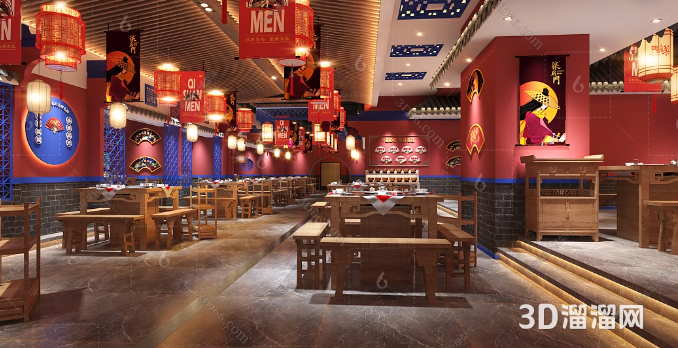 火锅店半隔断墙怎么设计?-3d溜溜网