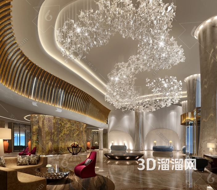 如何装修酒店大堂营造宏伟的感觉?-3d溜溜网