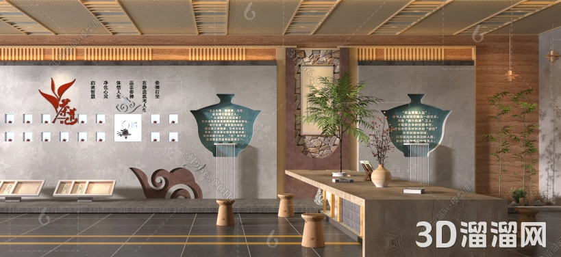 茶厅展厅装修3D效果图：营造雅致品茗空间