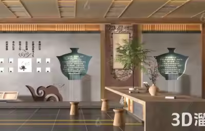 茶厅展厅装修3D效果图：营造雅致品茗空间
