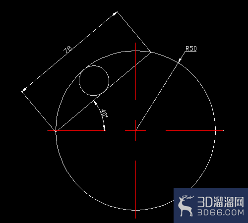 CAD中圆内画已知角度和长度的直线？