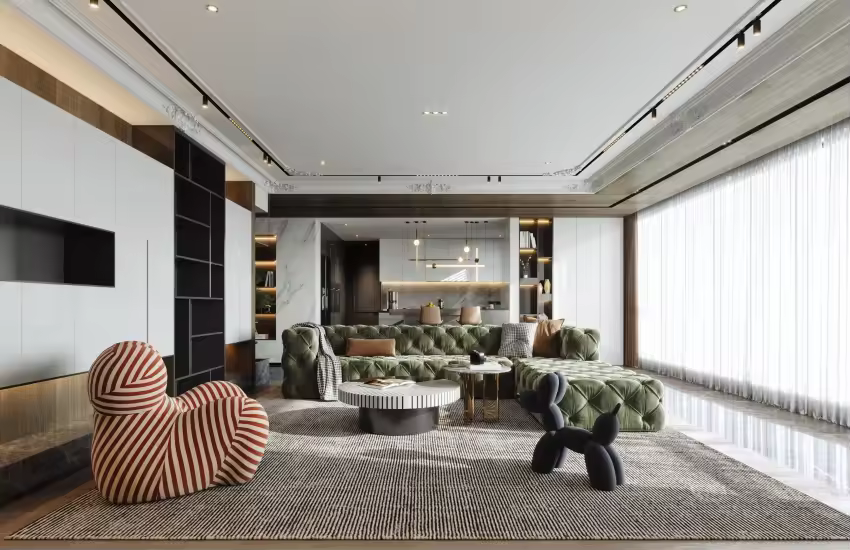 corona渲染___轻奢客厅