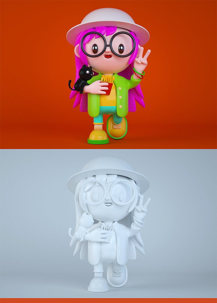 C4D卡通人偶建模渲染教程