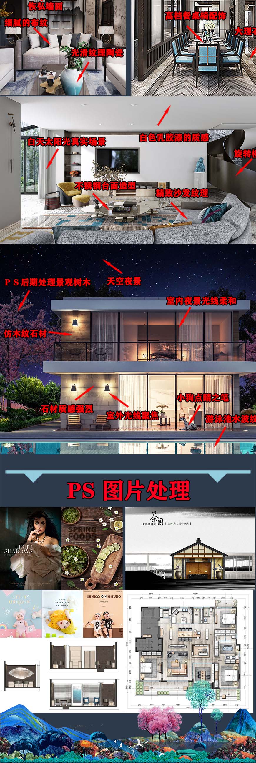 室内设计CAD施工图3dmax效果图PS后期处理施工工艺谈单